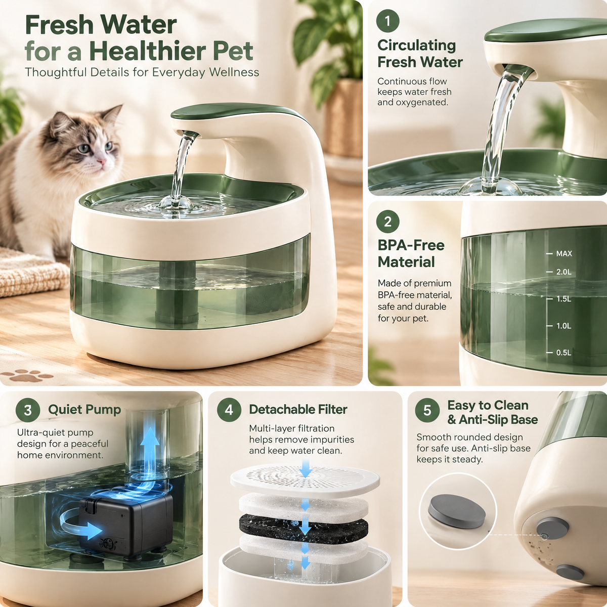 Velnorell™ FlowFresh Pet Water Fountain