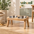 Velnorell™ OakRise Elevated Double Pet Bowl Stand