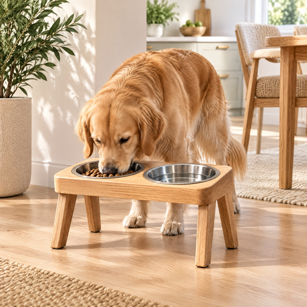 Velnorell™ OakRise Elevated Double Pet Bowl Stand
